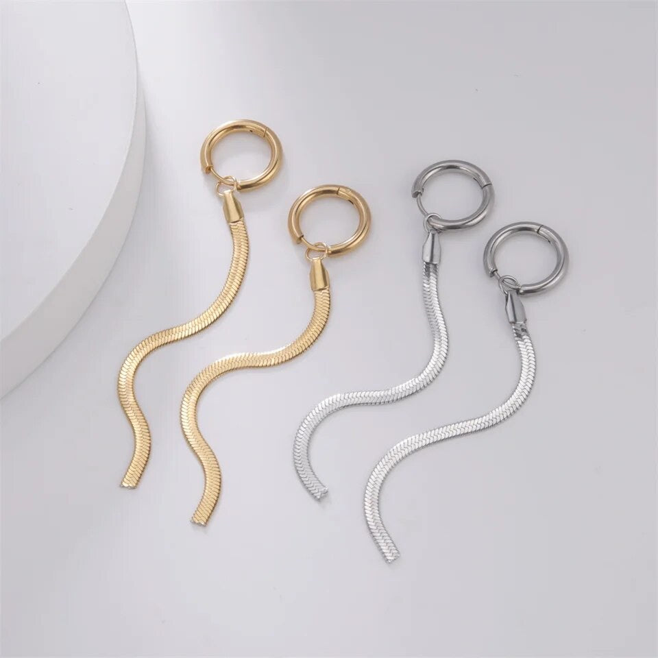 Vermeil Gold Huggie Chain-Drop Earrings