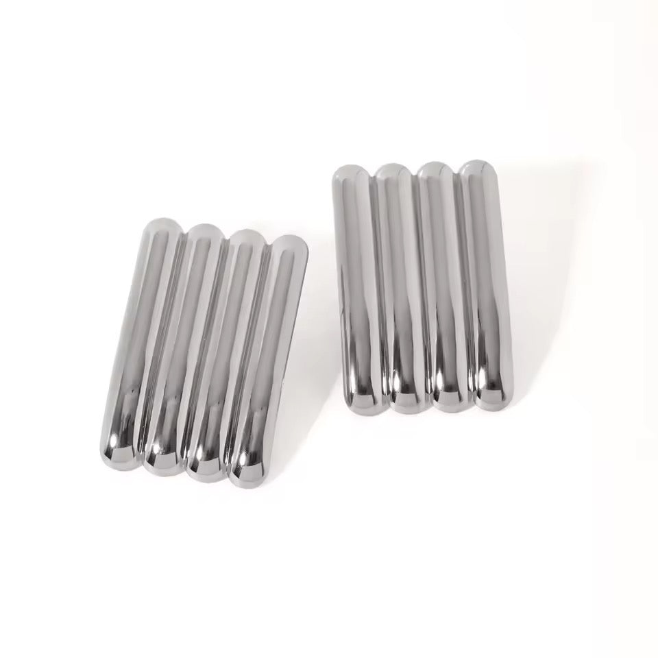 18K Gold Linear Sculpted Silver Earrings