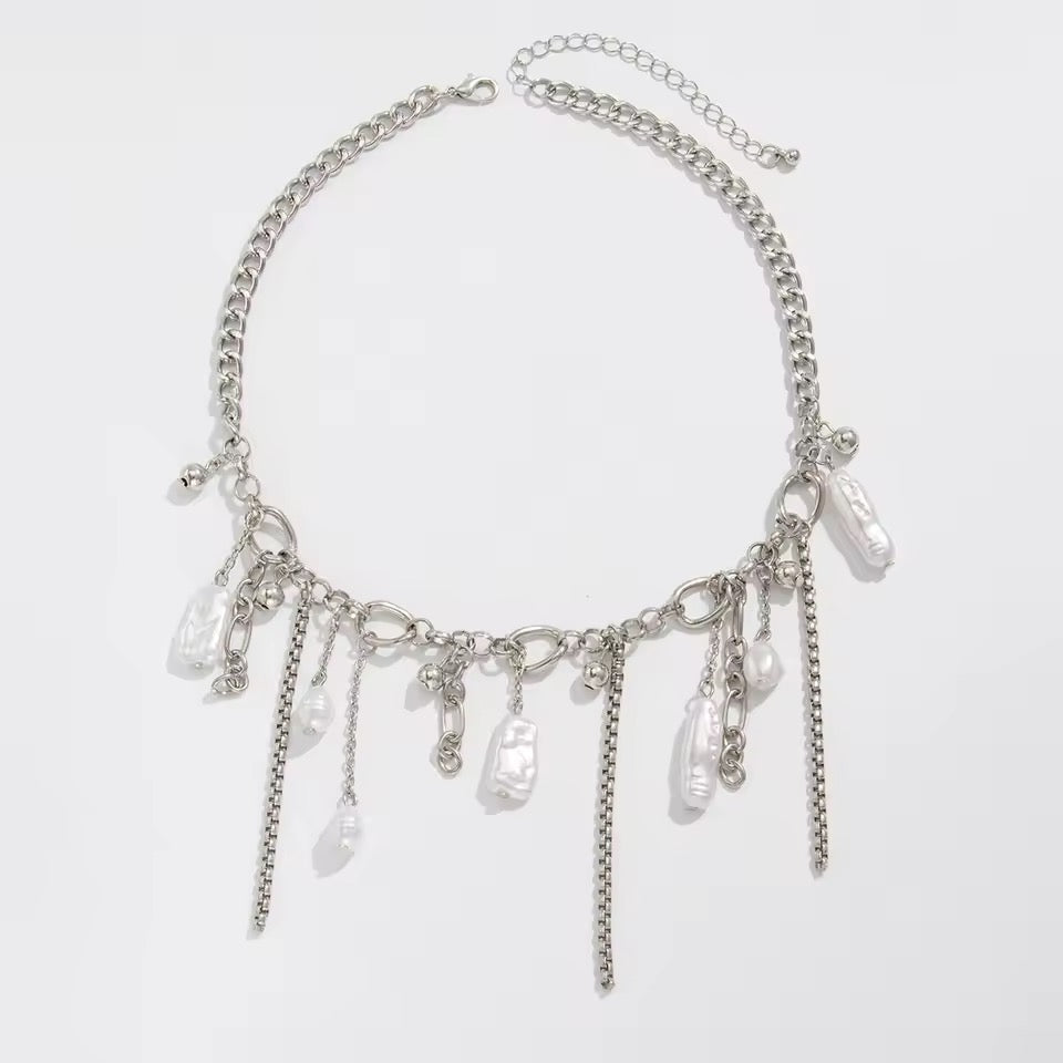 Pearl Charm Chain Choker Necklace