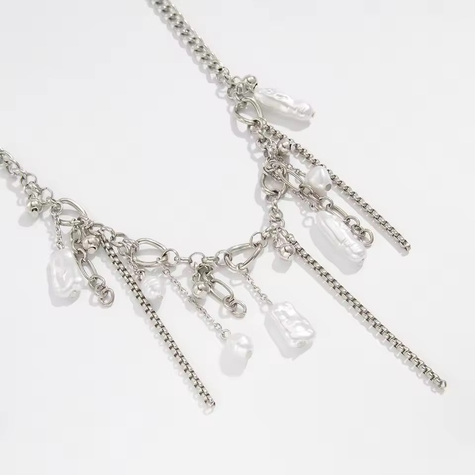 Pearl Charm Chain Choker Necklace