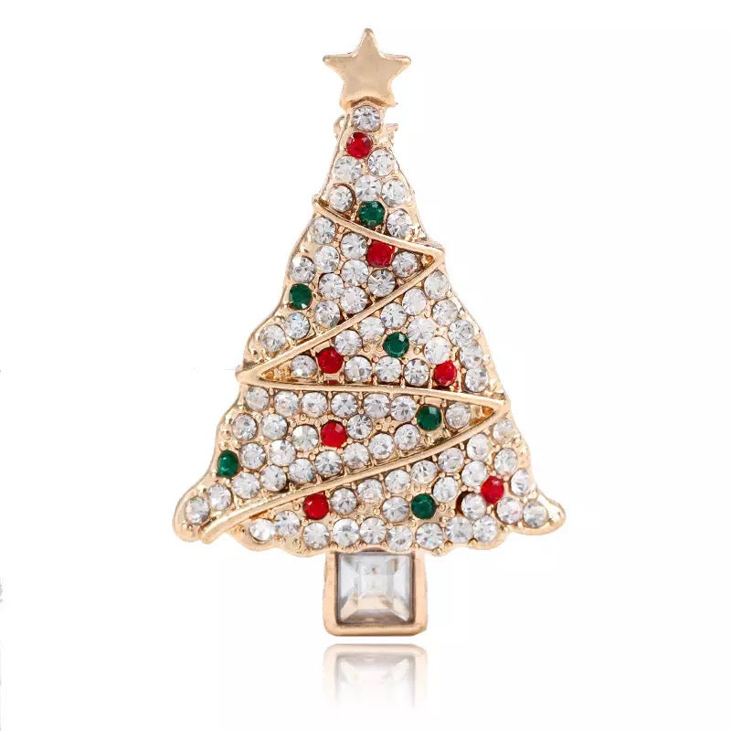 Christmas Tree Brooch CZ Crystal Accents