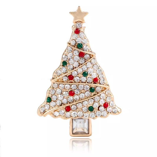 Christmas Tree Brooch CZ Crystal Accents