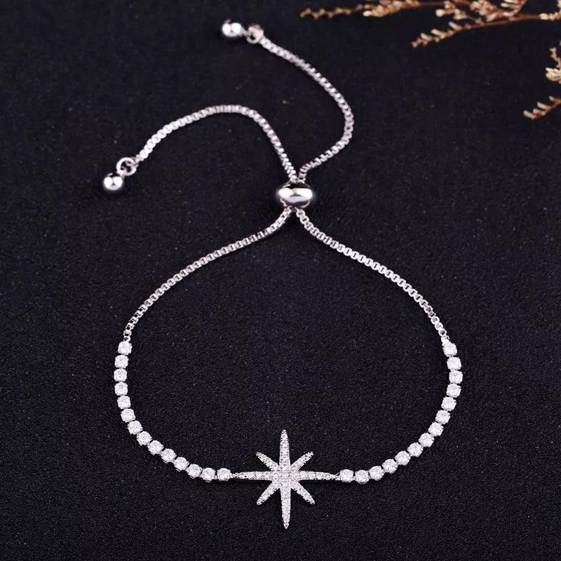 Starburst Charm Tennis Bolo Bracelet in CZ Accents
