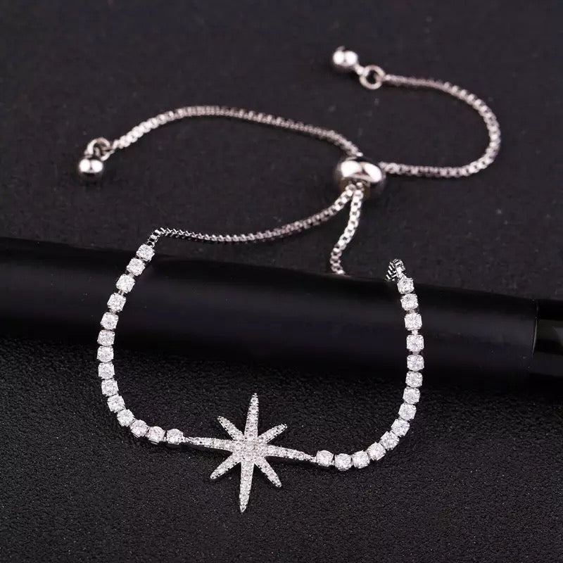 Starburst Charm Tennis Bolo Bracelet in CZ Accents