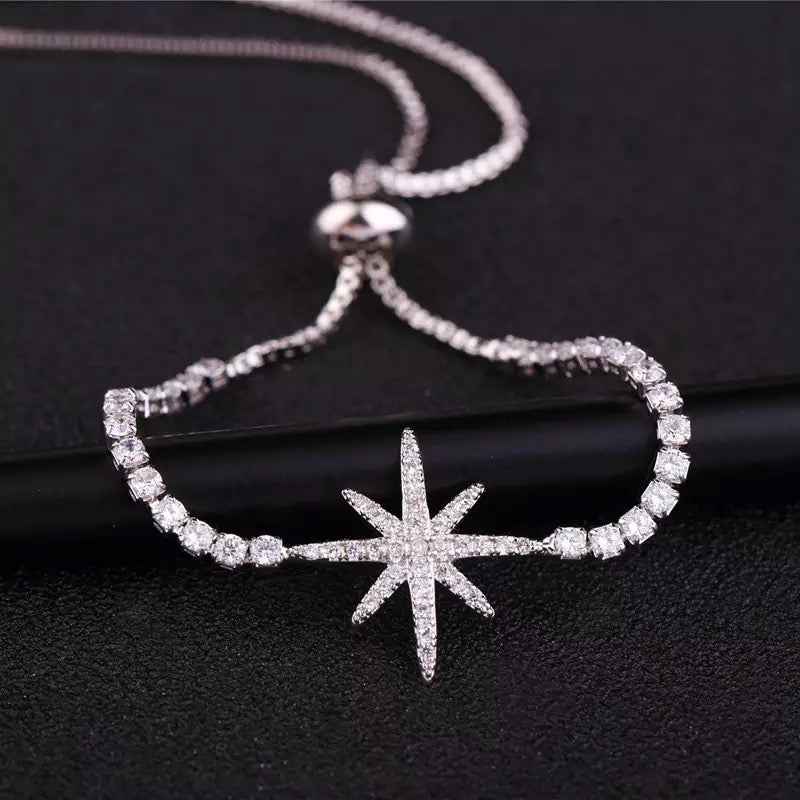 Starburst Charm Tennis Bolo Bracelet in CZ Accents