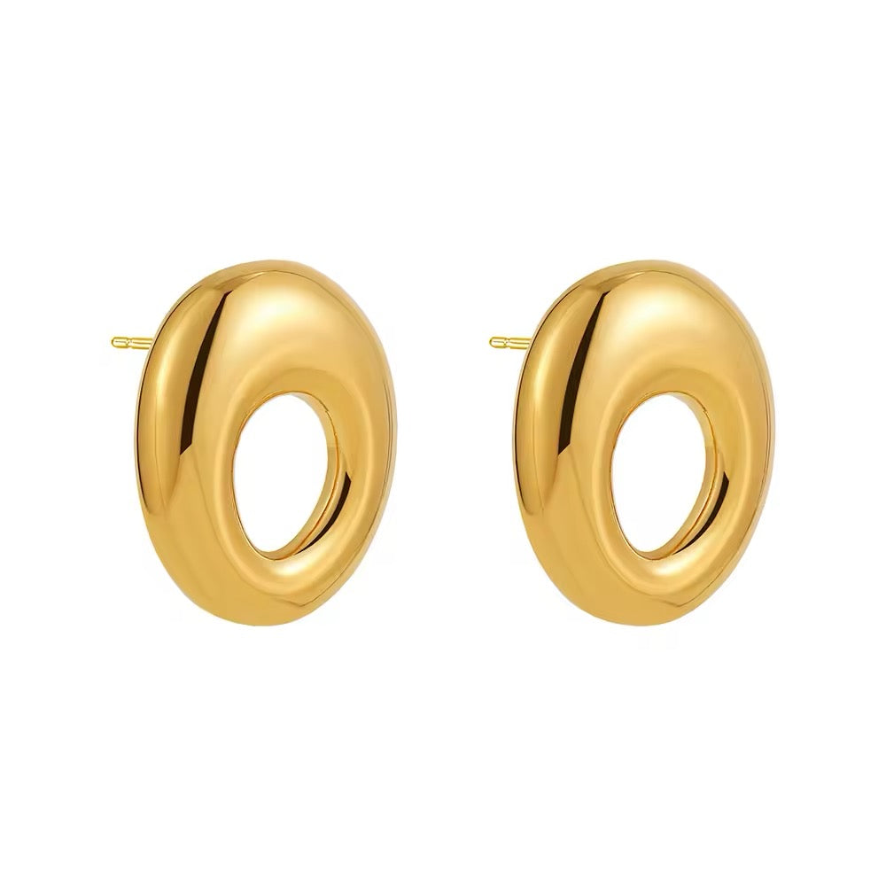 18K Gold Open Oval Stud Earrings