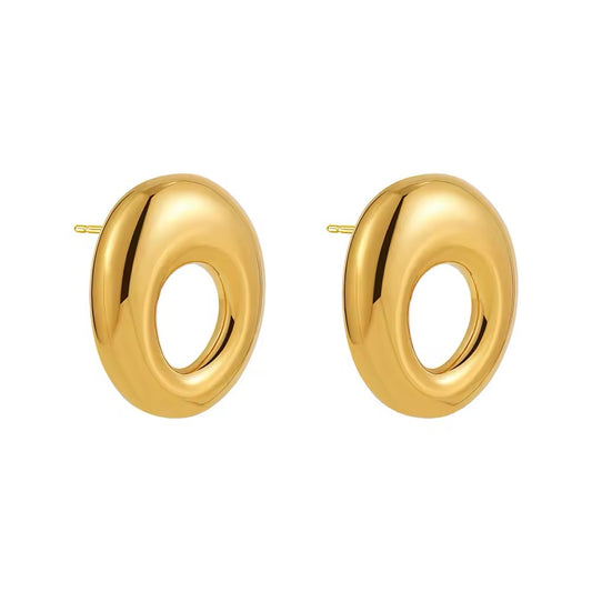 18K Gold Open Oval Stud Earrings