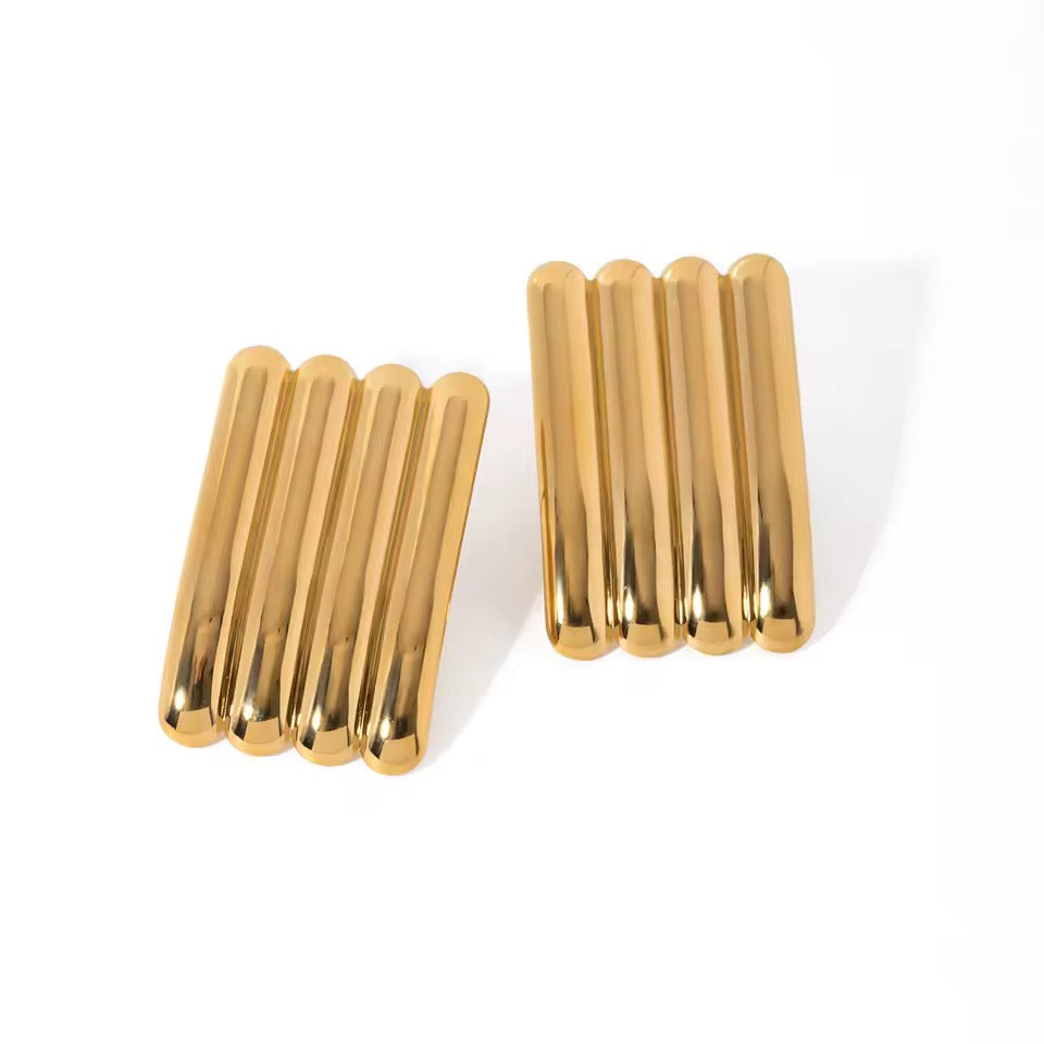 18K Gold Linear Sculpted Silver Earrings