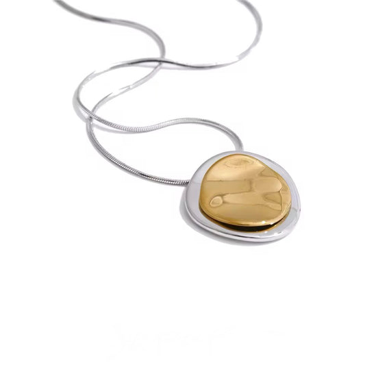 Modern Gold Silver Round Pendant Necklace