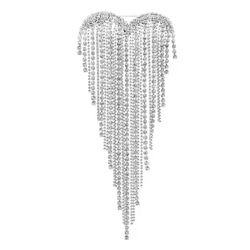 Heart Rhinestone Tassel Brooch Gold