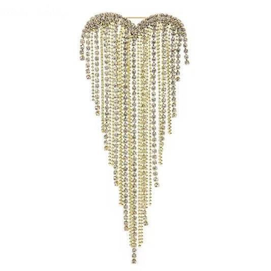 Heart Rhinestone Tassel Brooch Gold