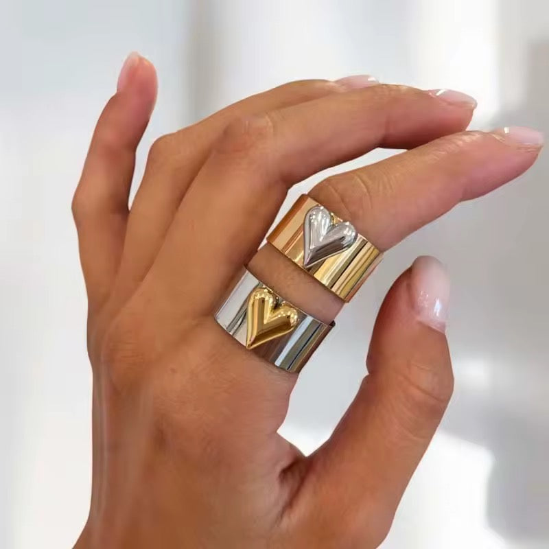 18K Gold Heart Adjustable Cuff Ring