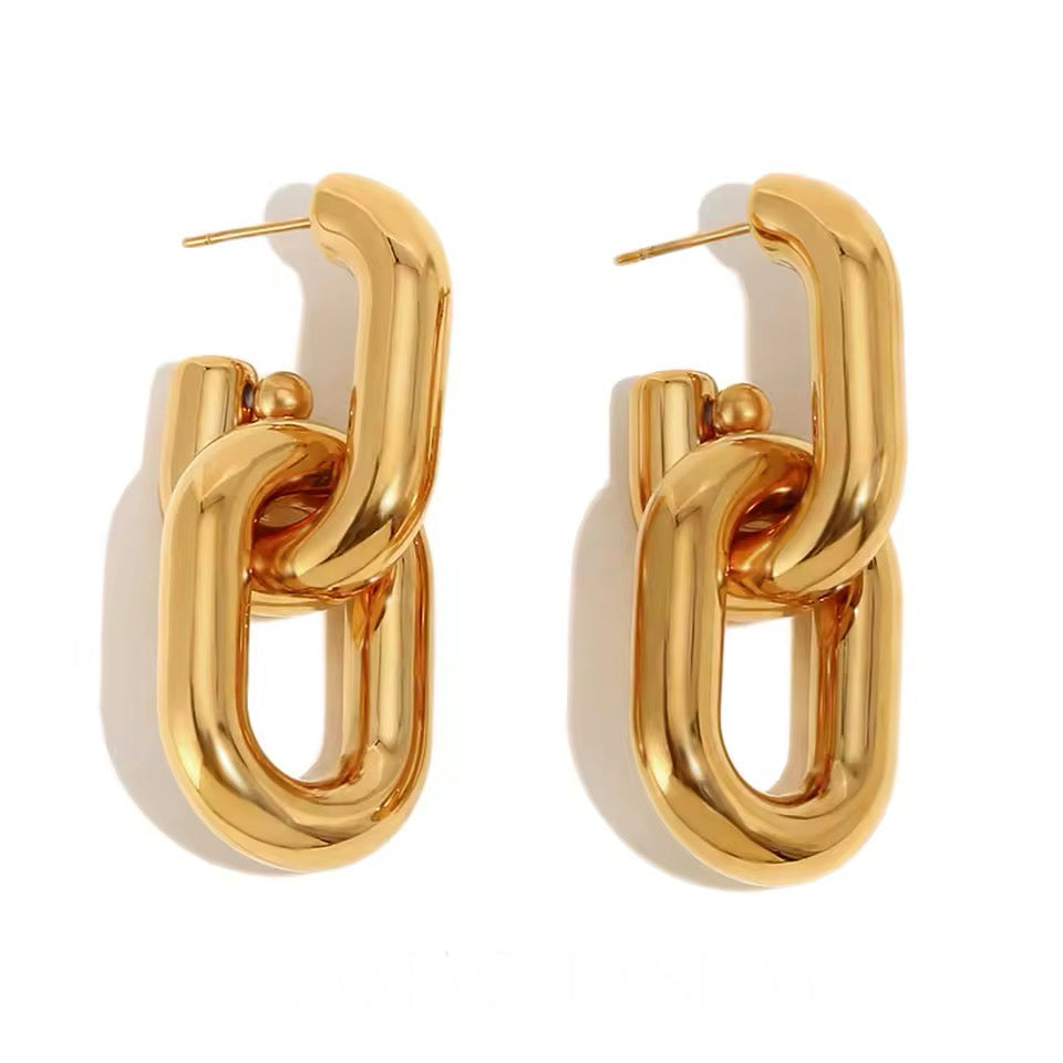 Chunky Oval Double Link Drop Earrings