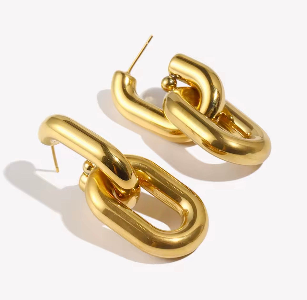 Chunky Oval Double Link Drop Earrings