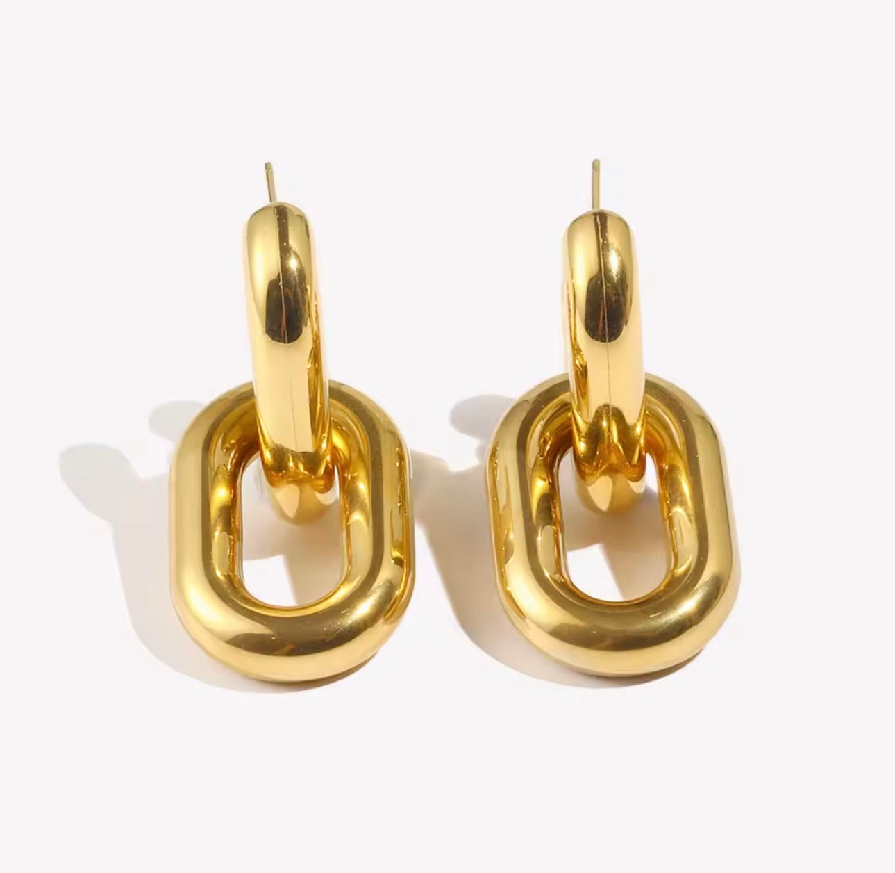 Chunky Oval Double Link Drop Earrings