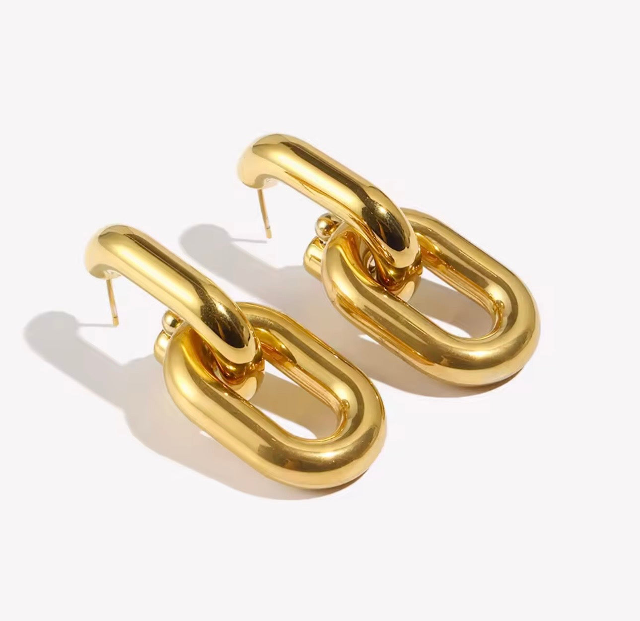 Chunky Oval Double Link Drop Earrings