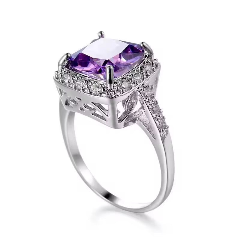 Amethyst Glow Halo Ring in 925 Sterling Silver
