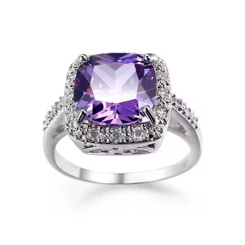 Amethyst Glow Halo Ring in 925 Sterling Silver