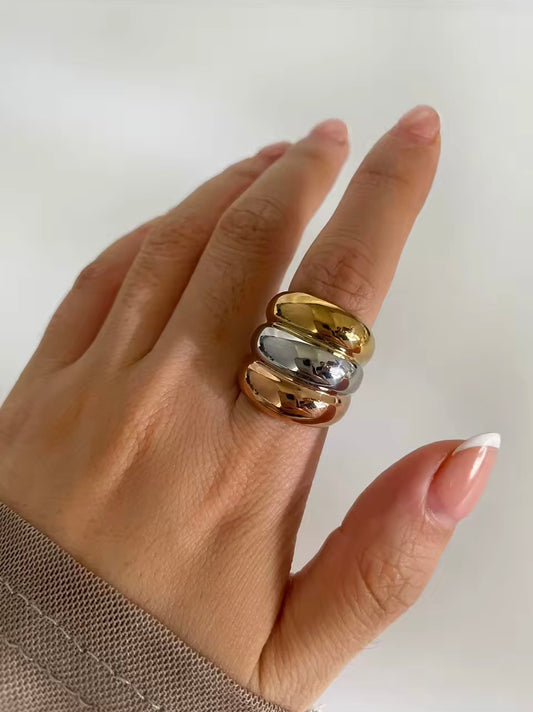 Chunky Triple Band Ring in Mixed Metals