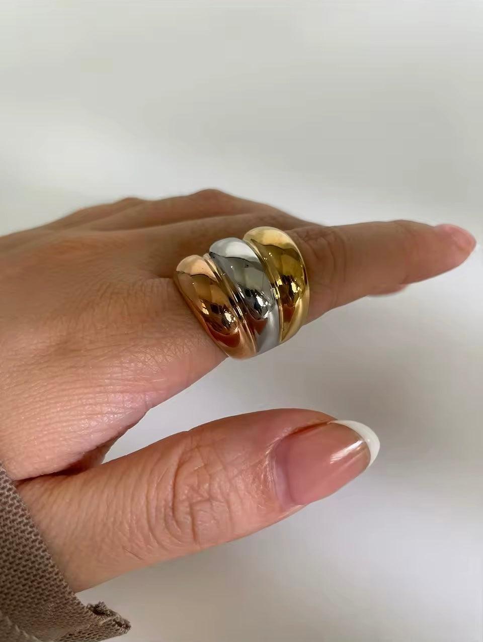 Chunky Triple Band Ring in Mixed Metals