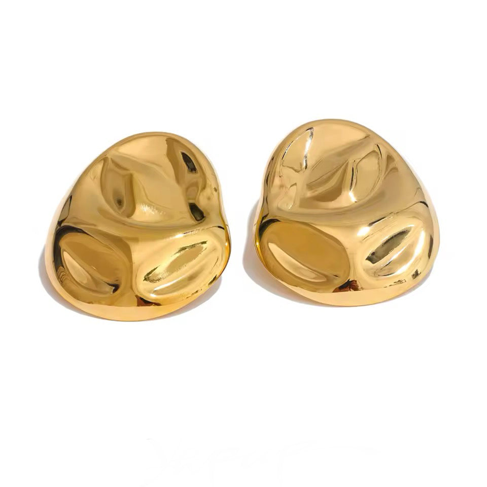 Hammered Statement Oversized Earrings in 18K Gold