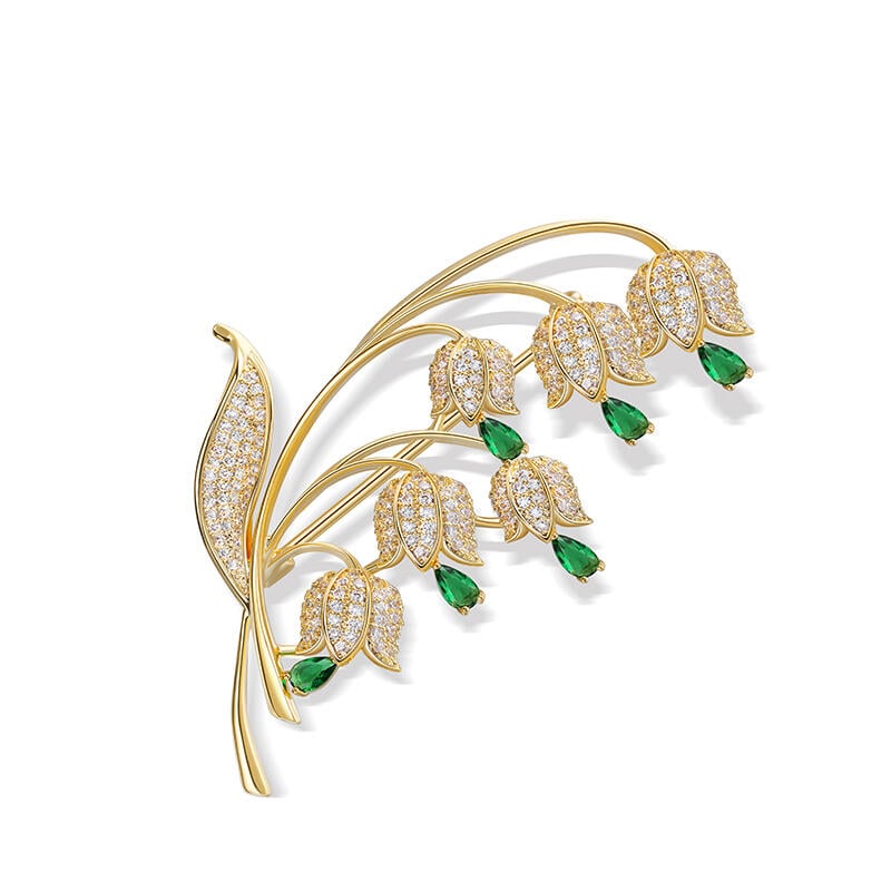 Lily of the Valley Flower Pin Brooch in Cubic Zirconia Accents
