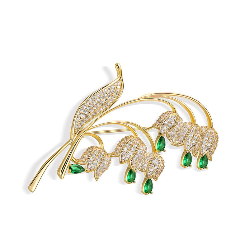 Lily of the Valley Flower Pin Brooch in Cubic Zirconia Accents