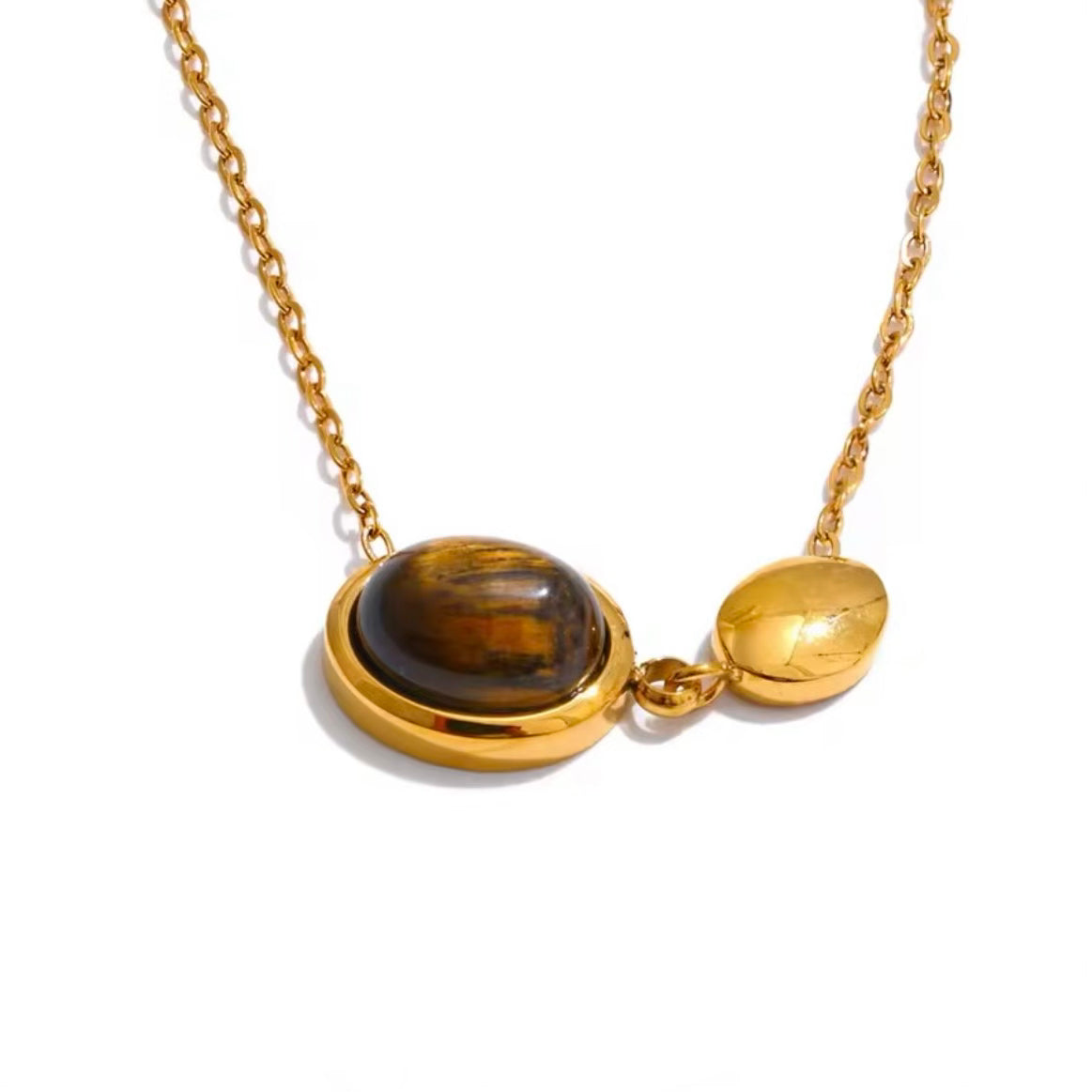 Tiger Eye Charm Necklace in 18K Gold