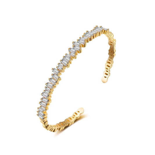 Cuff Bracelet with Asymmetric Baguette-Cut Cubic Zirconia