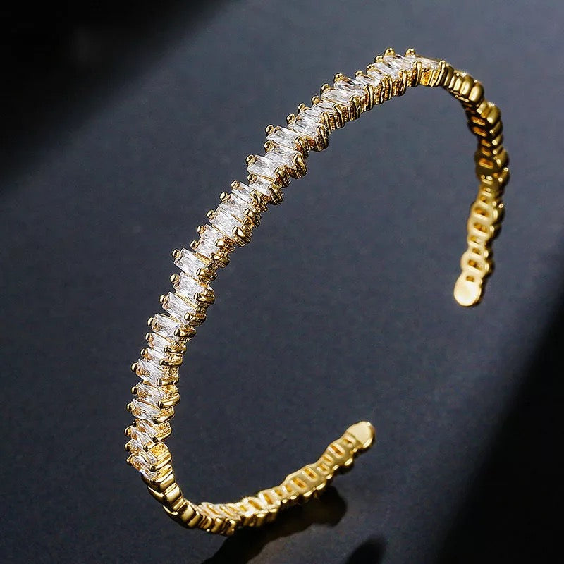 Cuff Bracelet with Asymmetric Baguette-Cut Cubic Zirconia