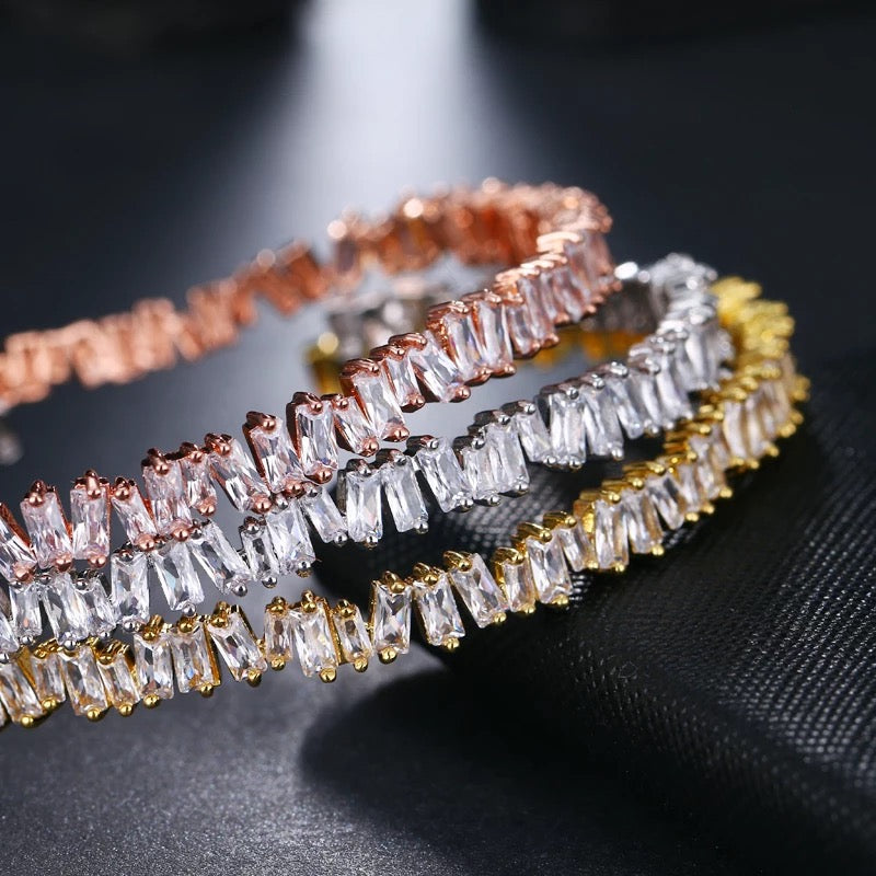 Cuff Bracelet with Asymmetric Baguette-Cut Cubic Zirconia