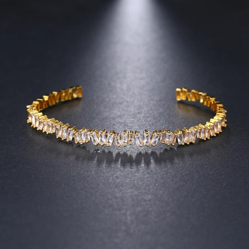 Cuff Bracelet with Asymmetric Baguette-Cut Cubic Zirconia