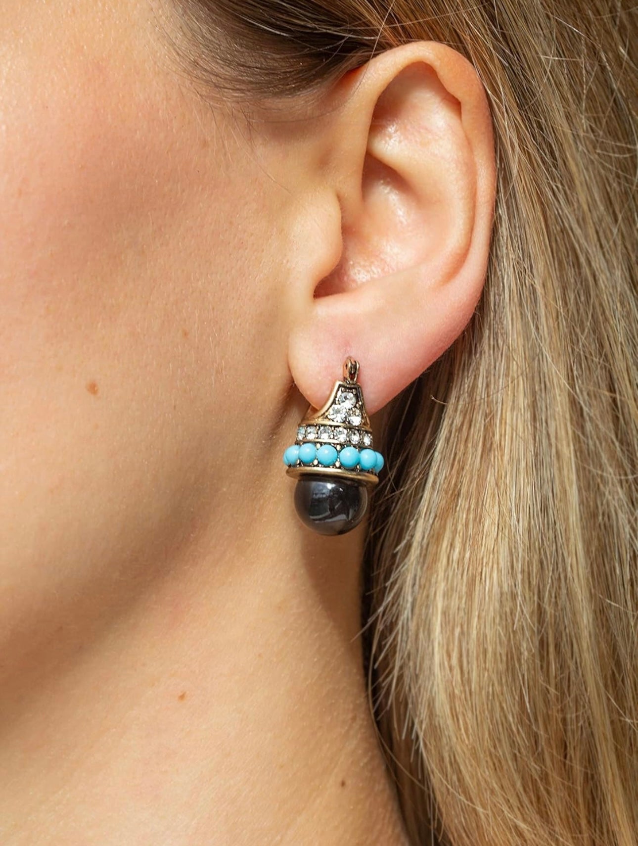 Turquoise and Black Bead Drop Earrings