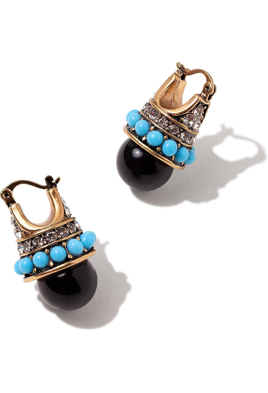 Turquoise and Black Bead Drop Earrings