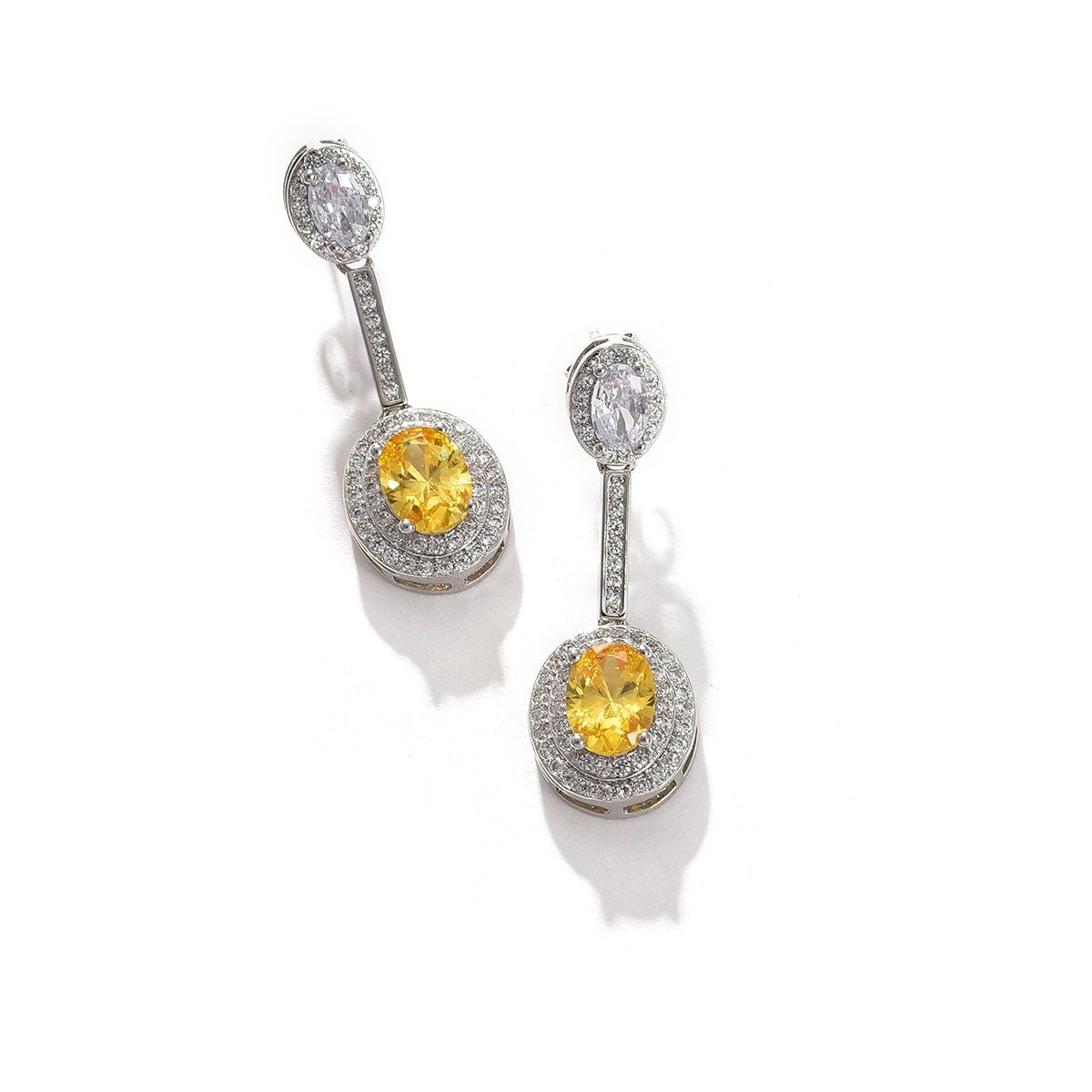 Yellow Cubic Zirconia Halo Drop Earrings in 925 Sterling Silver
