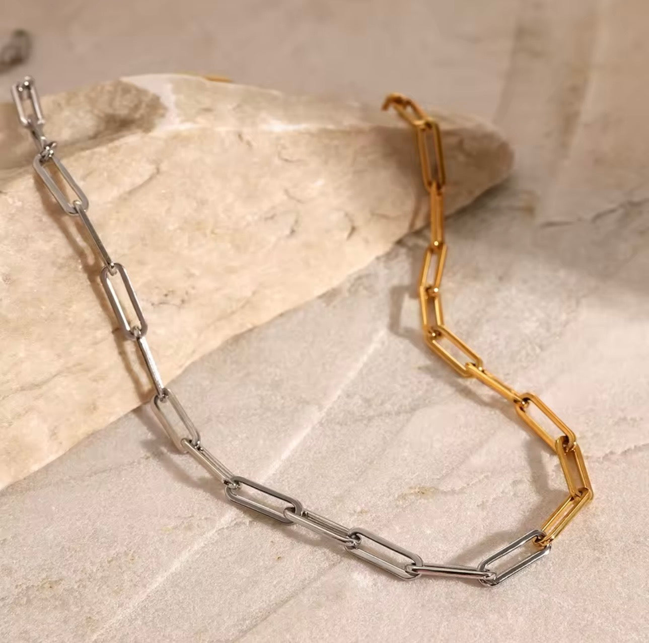 Two-Tone Paper Clip Link Necklace