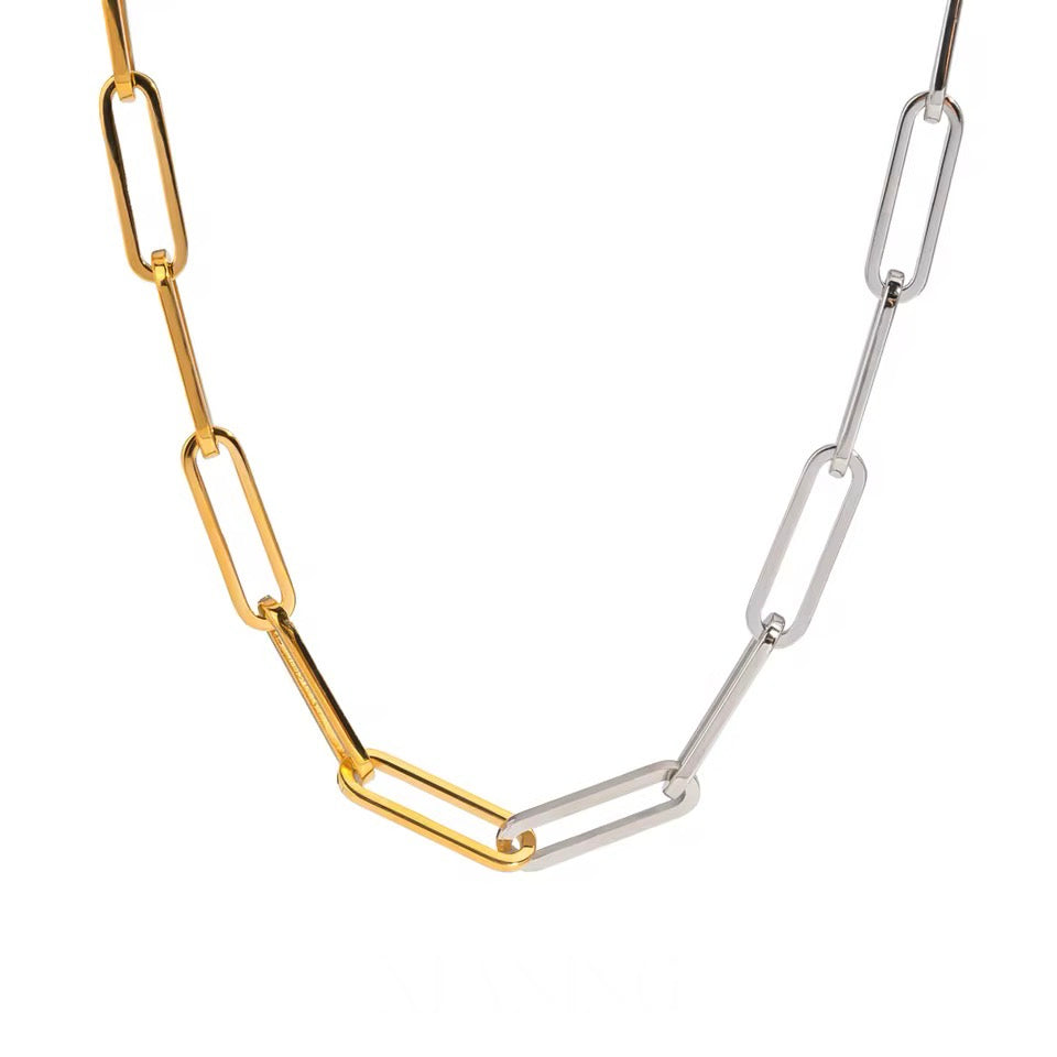 Two-Tone Paper Clip Link Necklace