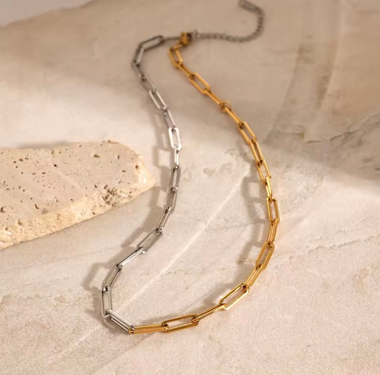 Two-Tone Paper Clip Link Necklace