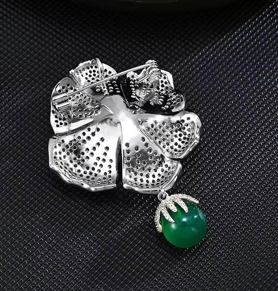 Green Aventurine Drop Flower Brooch