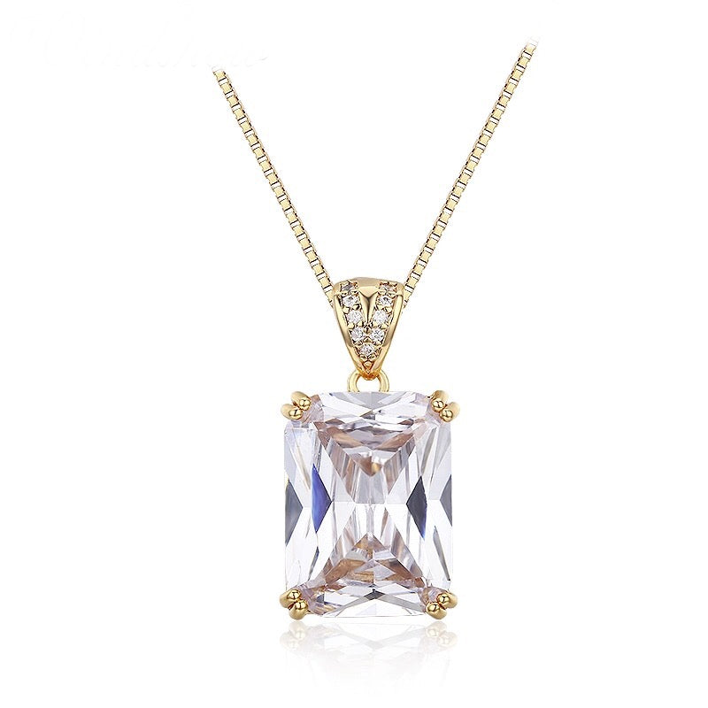 Elegant Emerald-Cut Cubic Zirconia Pendant Necklace in Gold Vermeil