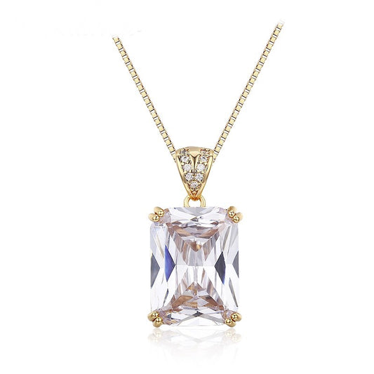 Elegant Emerald-Cut Cubic Zirconia Pendant Necklace in Gold Vermeil