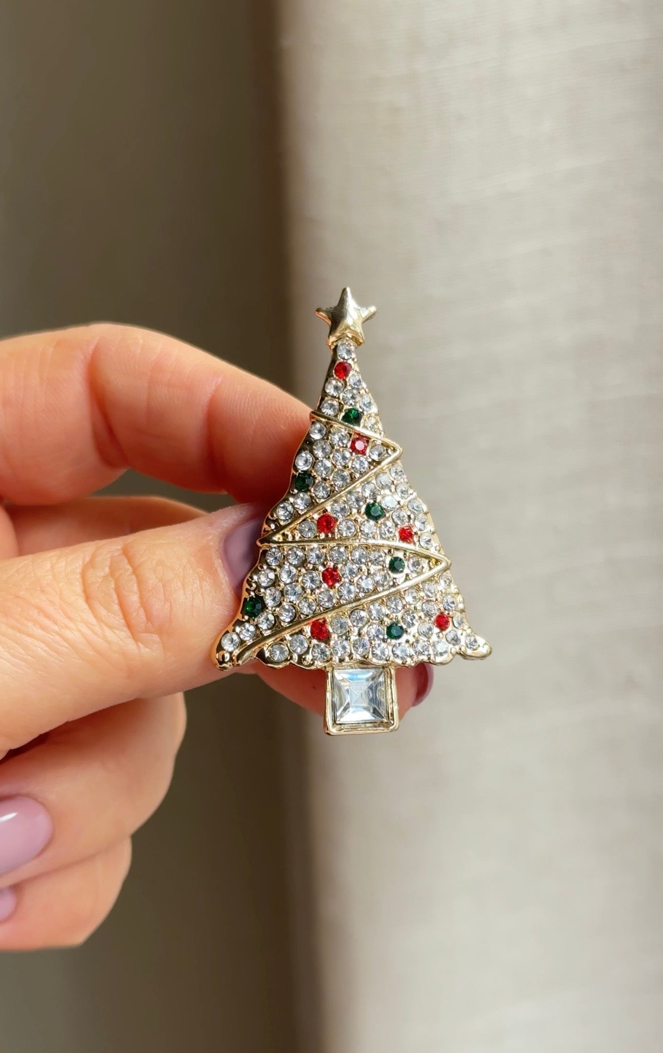 Christmas Tree Brooch CZ Crystal Accents