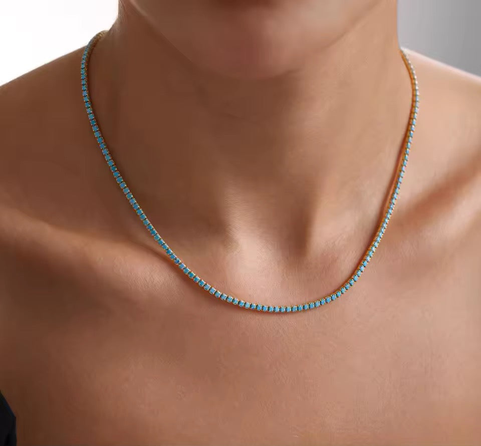 Turquoise Tennis Choker Necklace in 18 Gold Plating