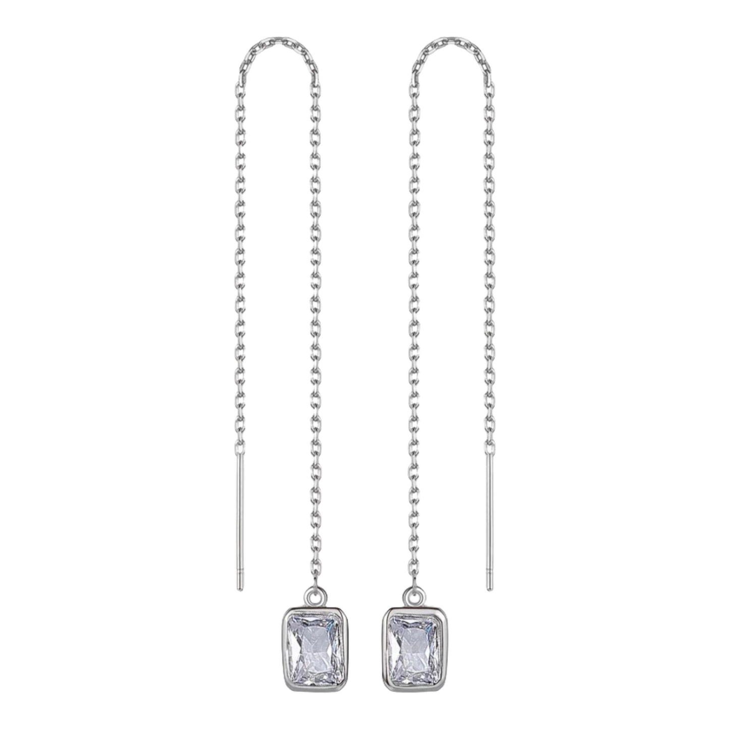 Threader Earrings in Emerald Cut Cubic Zirconia