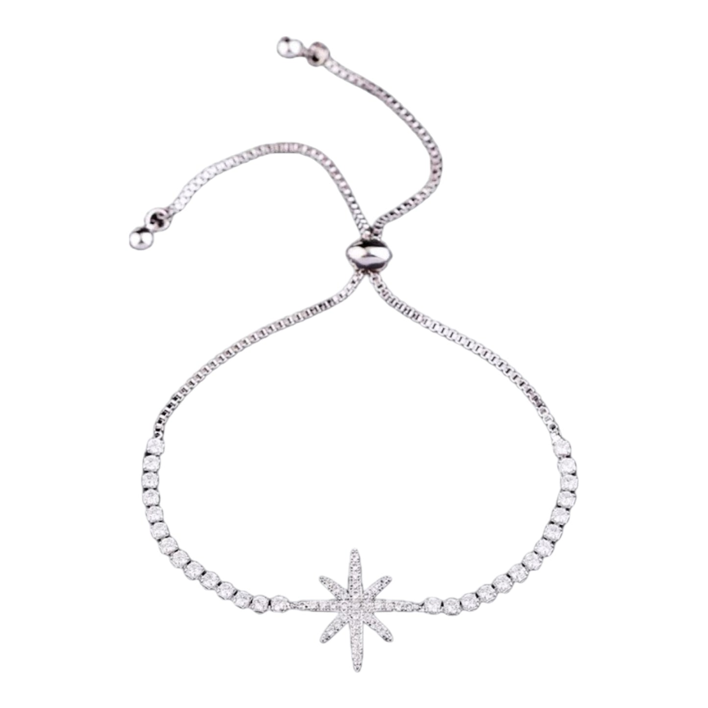 Starburst Charm Tennis Bolo Bracelet in CZ Accents