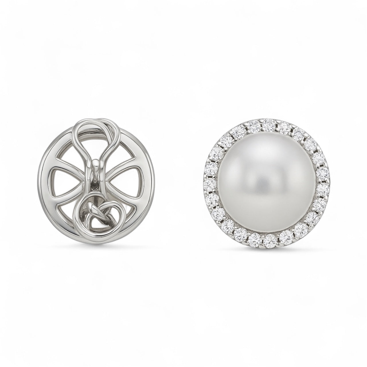 Freshwater Pearl Stud Earrings with Cubic Zirconia Accent