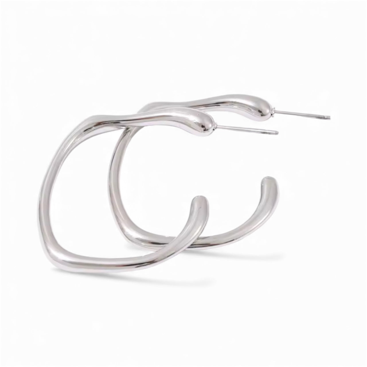 Irregular Wave Hoop Earrings in Silver