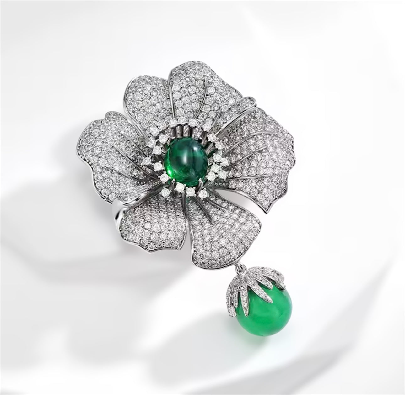 Green Aventurine Drop Flower Brooch