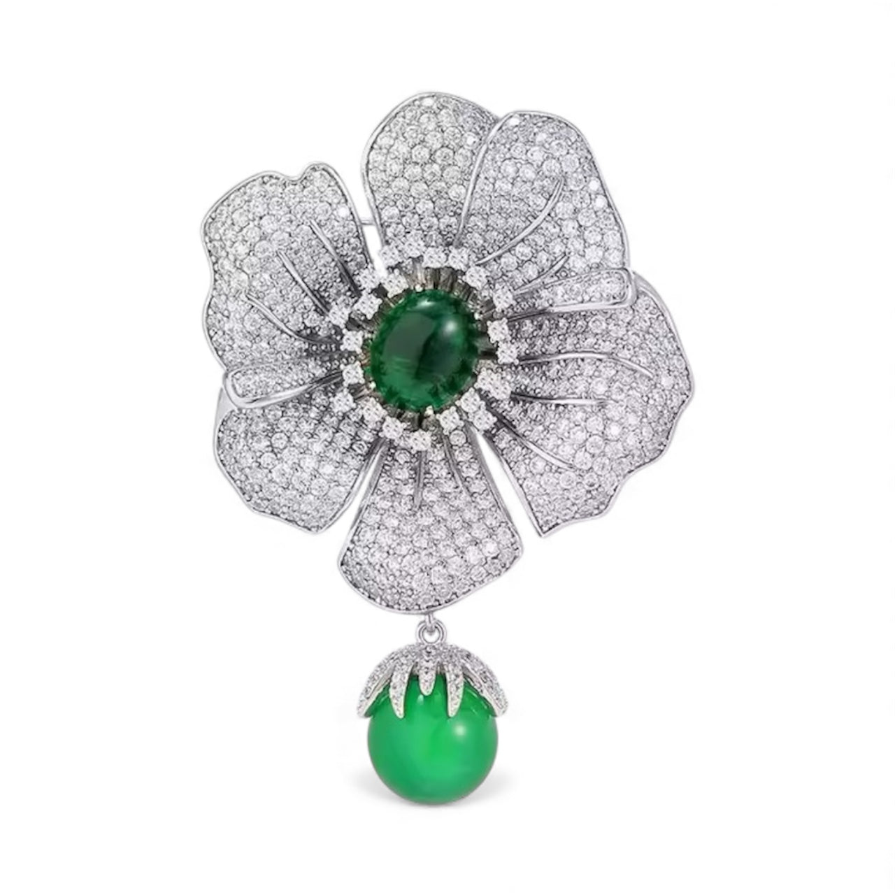 Green Aventurine Drop Flower Brooch
