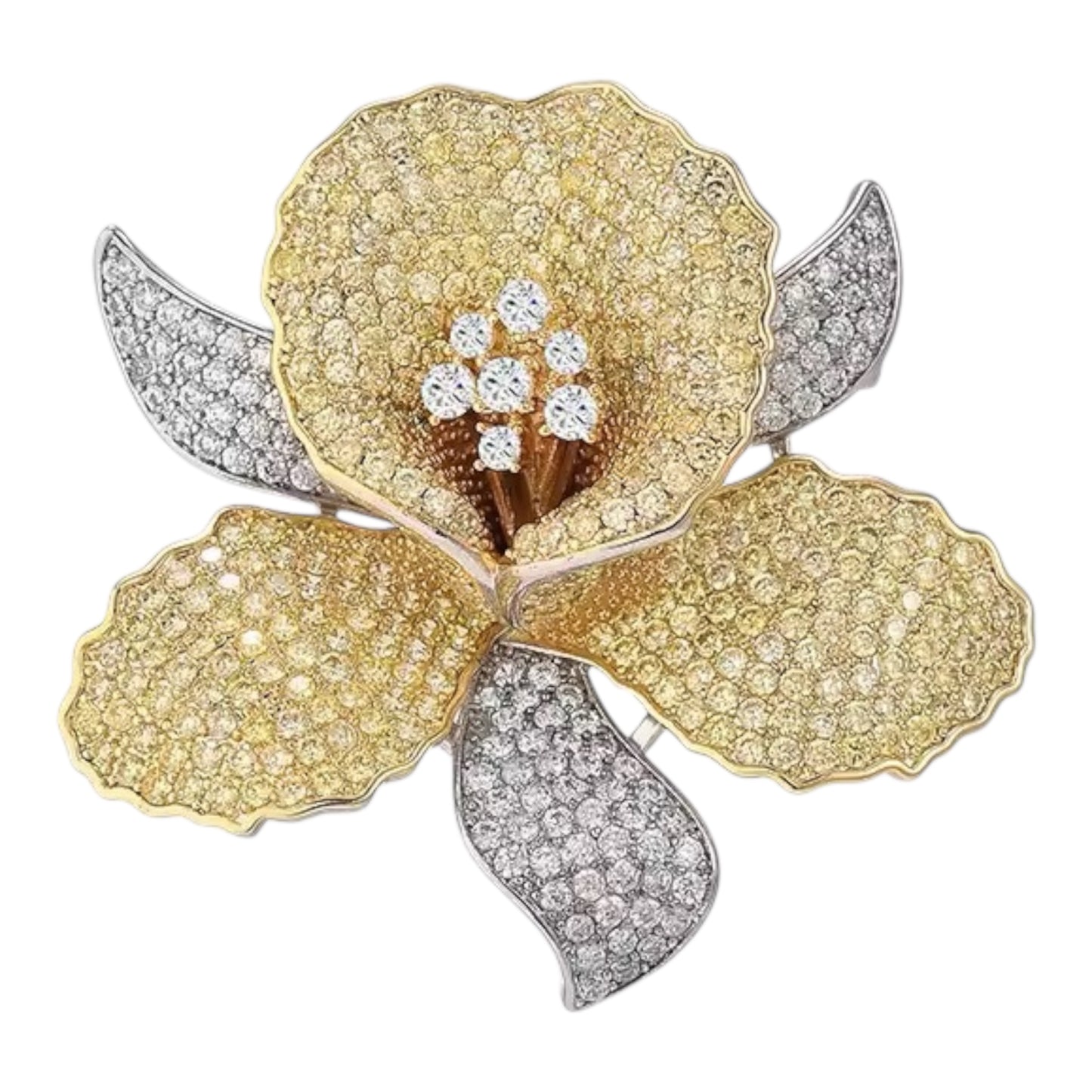 Flower Brooch with Cubic Zirconia Accents in Gold